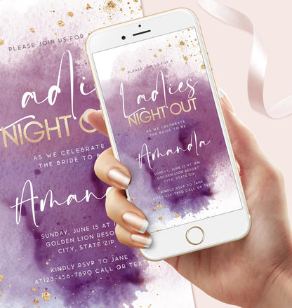 Digital Ladies Night Out Purple Party Invitation, Editable Bachelorette Template, Electronic Hens Night Invite, Girls Night Evite, Instant Download