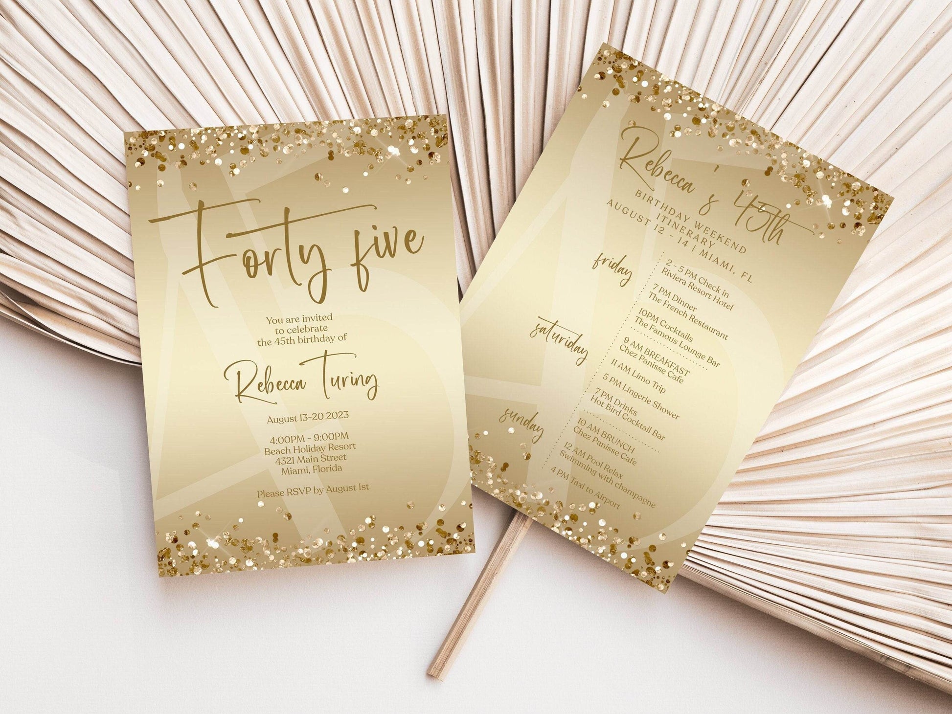 45th Birthday Weekend Itinerary Template | Editable Gold Printable Weekend Invite | Modern Digital Birthday Schedule | Instant Download