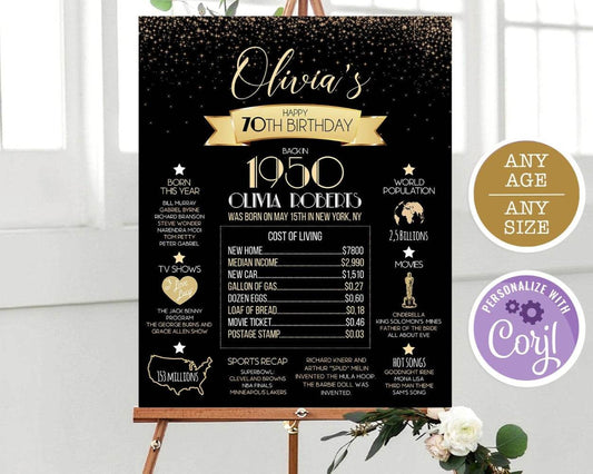 Back in 1950 Poster Sign – 70th Birthday Gift & Decoration | Born in 1950 Birthday Facts Sign | Printable Milestone Party Poster | Instant Download