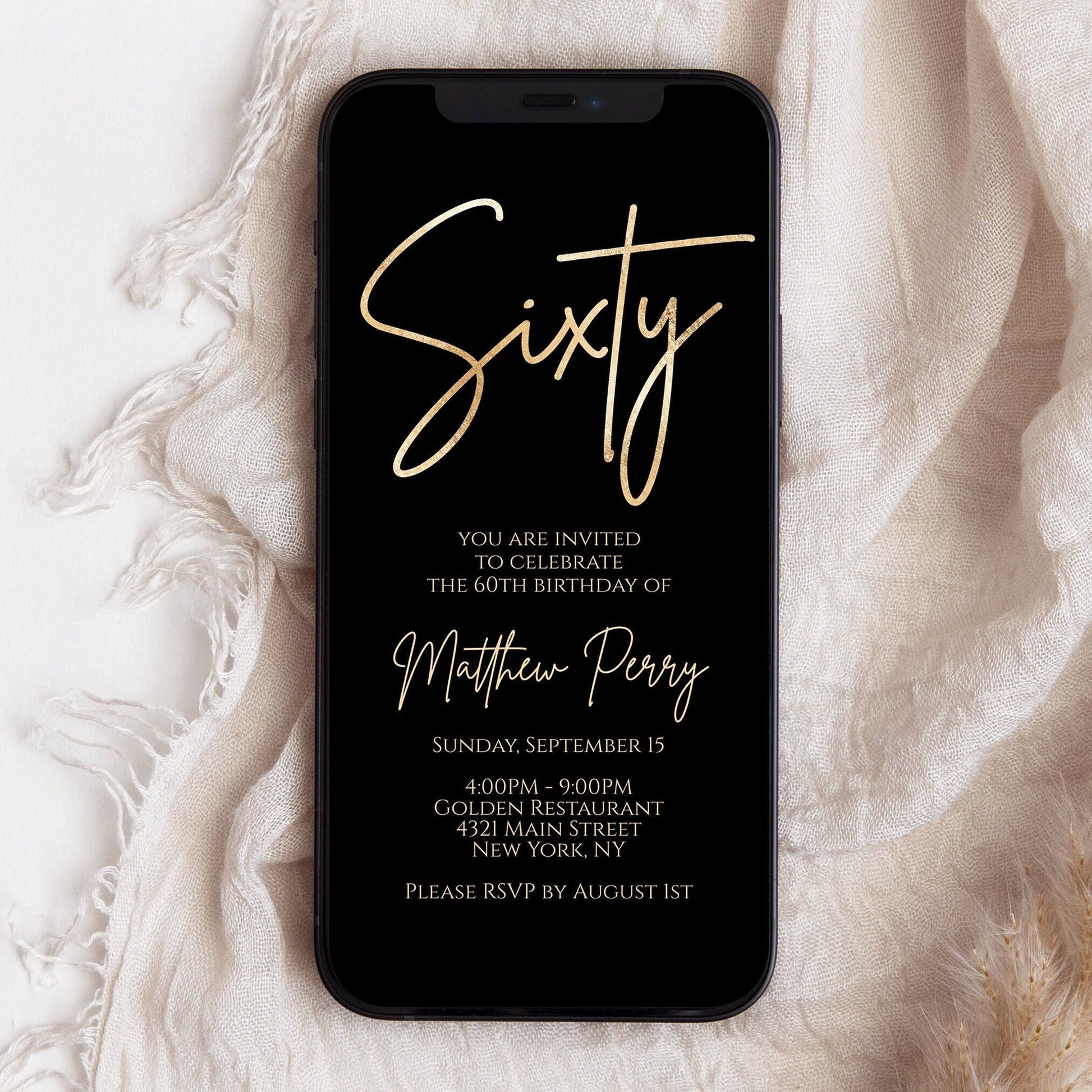 Digital Sixty 60th Birthday text message invitation template, Editable Mobile Invite, Electronic invite, DIY Phone Evite, Digital Template