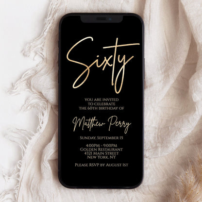 Digital Sixty 60th Birthday text message invitation template, Editable Mobile Invite, Electronic invite, DIY Phone Evite, Digital Template