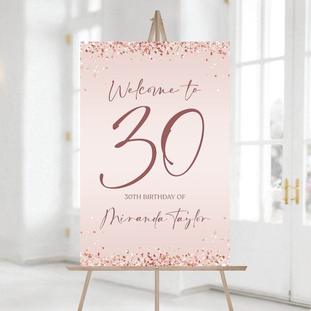 Rose Gold 30th Birthday Welcome Sign – Editable Printable Thirty Party Sign | Rose Gold Confetti Template | Instant Digital Download