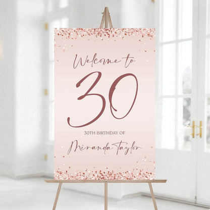 Rose Gold 30th Birthday Welcome Sign – Editable Printable Thirty Party Sign | Rose Gold Confetti Template | Instant Digital Download