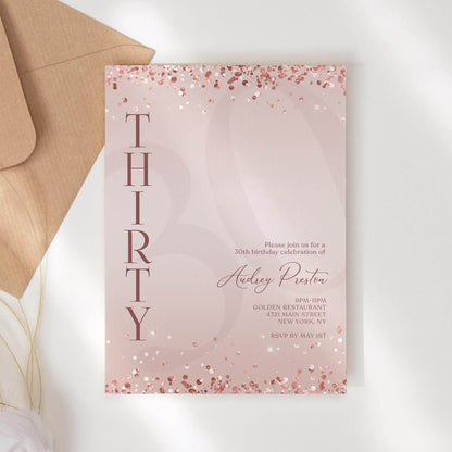 Luxury Rose Gold 30th Birthday Invitation – Editable Pink Surprise Party Invite – Digital Text or Email Template – Instant Download
