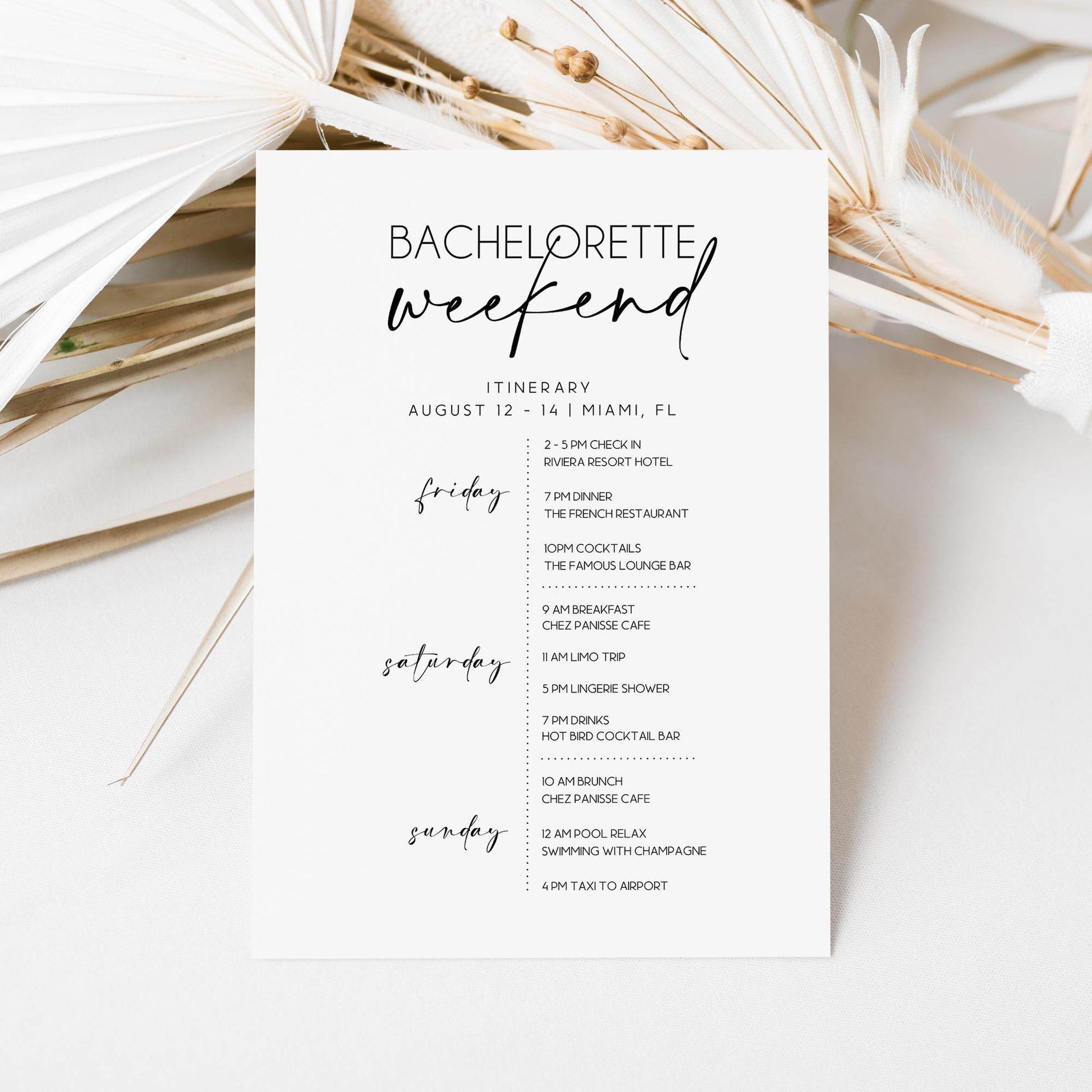 Editable Minimalist Bachelorette Party Invitation & Itinerary Template, Printable Modern Bachelorette Weekend Schedule, Digital Text Message Invite, Instant Download