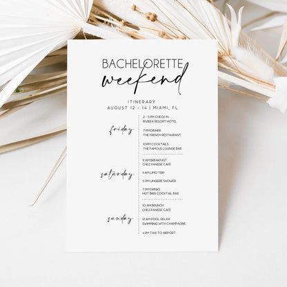 Editable Minimalist Bachelorette Party Invitation & Itinerary Template, Printable Modern Bachelorette Weekend Schedule, Digital Text Message Invite, Instant Download