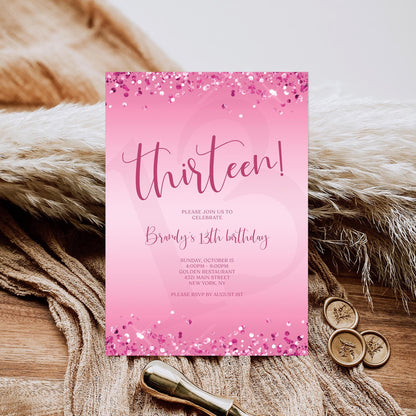 Hot Pink 13th Birthday Invitation Template | Editable Digital Download