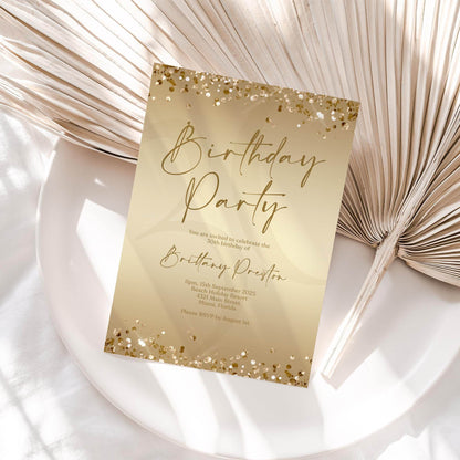 Editable Ladies Golden Birthday Party Invitation Template, Gold Party Invite, Printable Woman Brunch Card, Digital Email Text Message Evite