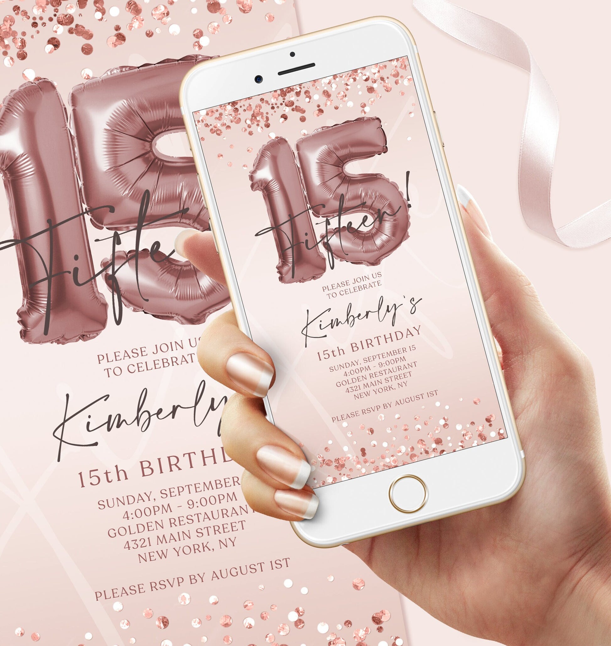 15th Birthday Electronic Invite | Editable Template | Text Message Evite
