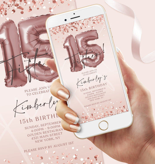 15th Fifteen Birthday Electronic Invite, Editable Invitation, Email Text Message, Mobile Invitation, Evite, Phone Invite, Digital Template