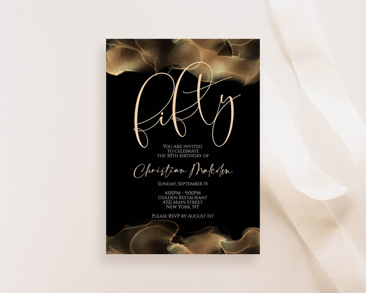 50th Birthday Invitation Template | Editable Black Gold & Blush Party Invite | Luxury Printable 50th Birthday Card | Digital Instant Download