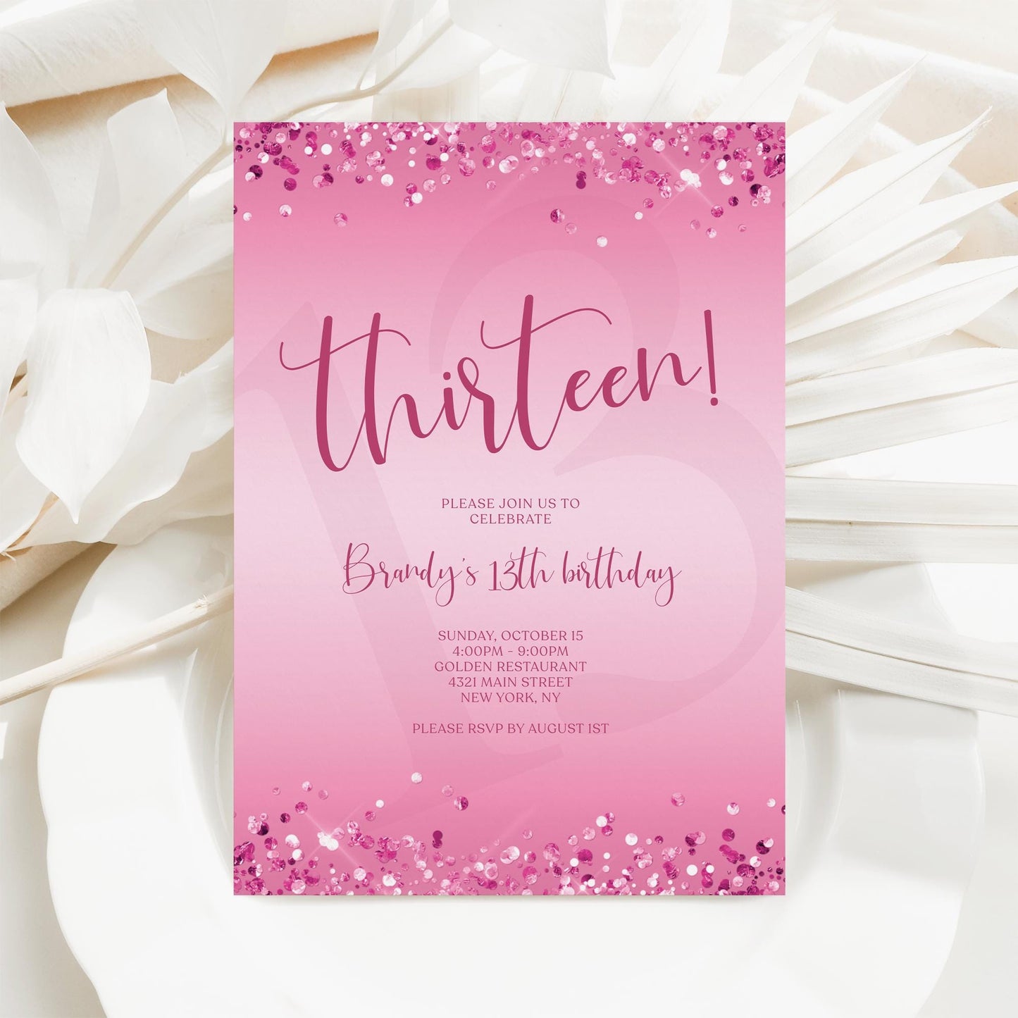 Hot Pink 13th Birthday Invitation Template | Editable Digital Download