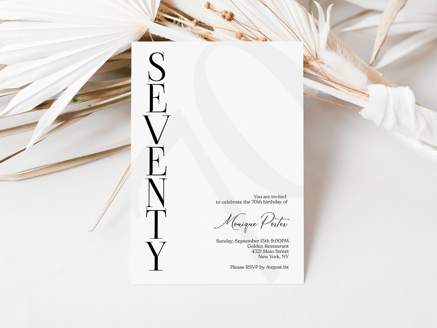 70th Birthday Invitation Template - Minimalist Design | Instant Download