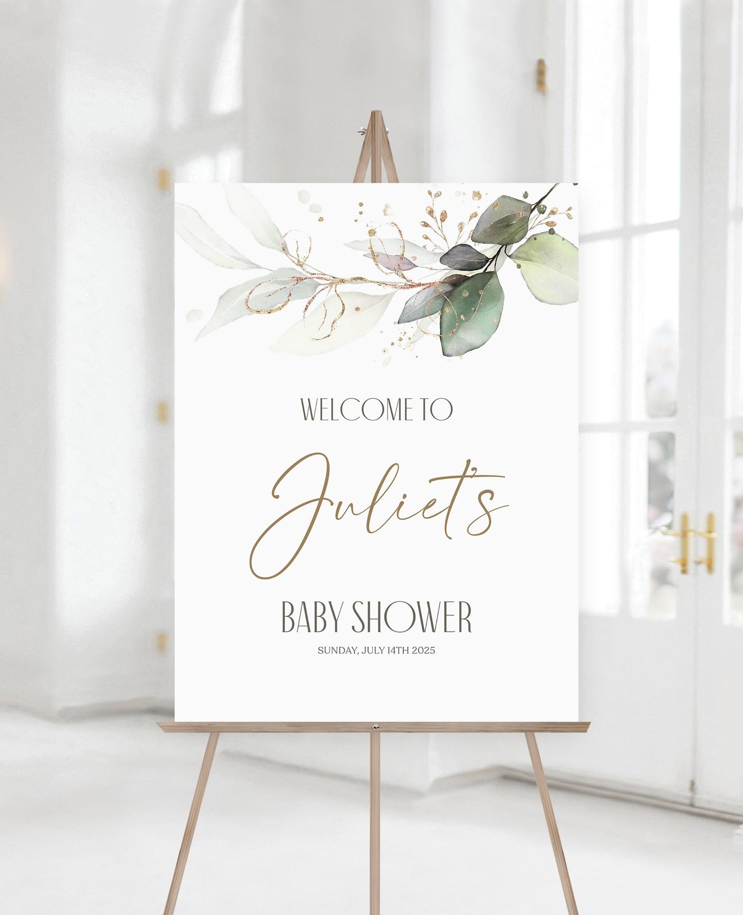 Editable Baby Shower Welcome Sign Template, Greenery Eucalyptus Boy or Girl Baby Shower Welcome Poster, Printable Gender Neutral Baby Shower