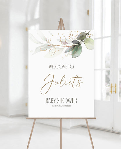 Editable Baby Shower Welcome Sign Template, Greenery Eucalyptus Boy or Girl Baby Shower Welcome Poster, Printable Gender Neutral Baby Shower
