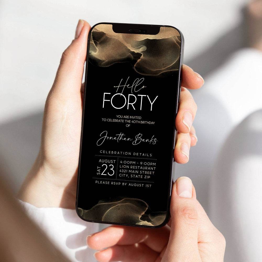 Digital Hello Forty 40th Birthday Invitation Template, Editable Electronic Invite, Text Message Birthday Evite, DIY Mobile Phone Download
