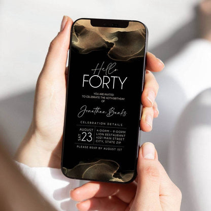 Digital Hello Forty 40th Birthday Invitation Template, Editable Electronic Invite, Text Message Birthday Evite, DIY Mobile Phone Download