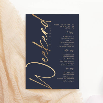 Editable Navy & Gold Weekend Itinerary Template – Elegant Printable Event Schedule | Birthday or Anniversary Weekend Planner | Instant Download