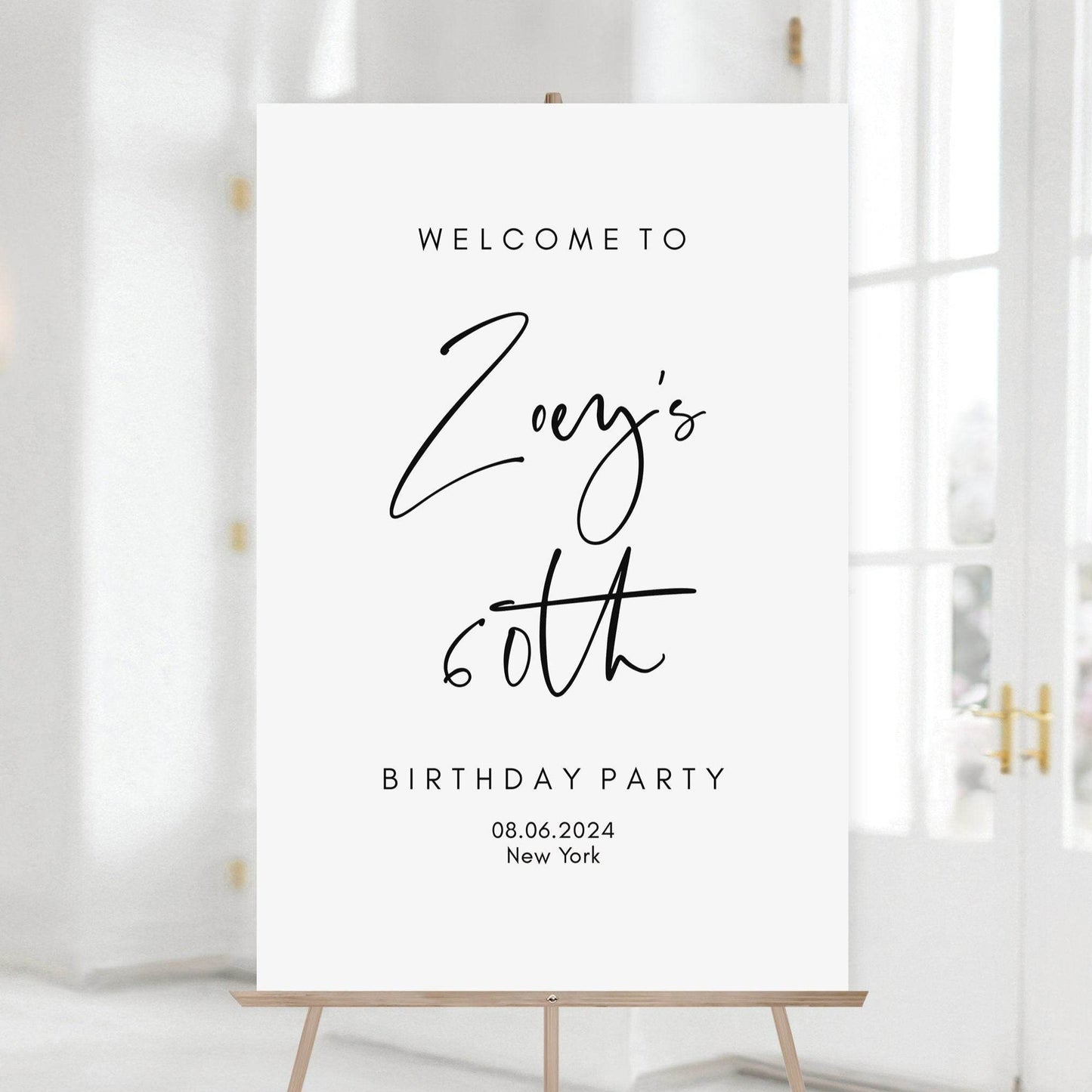 Editable 60th Birthday Welcome Sign – Minimalist Printable Poster – DIY Birthday Party Welcome Sign Template – Instant Download