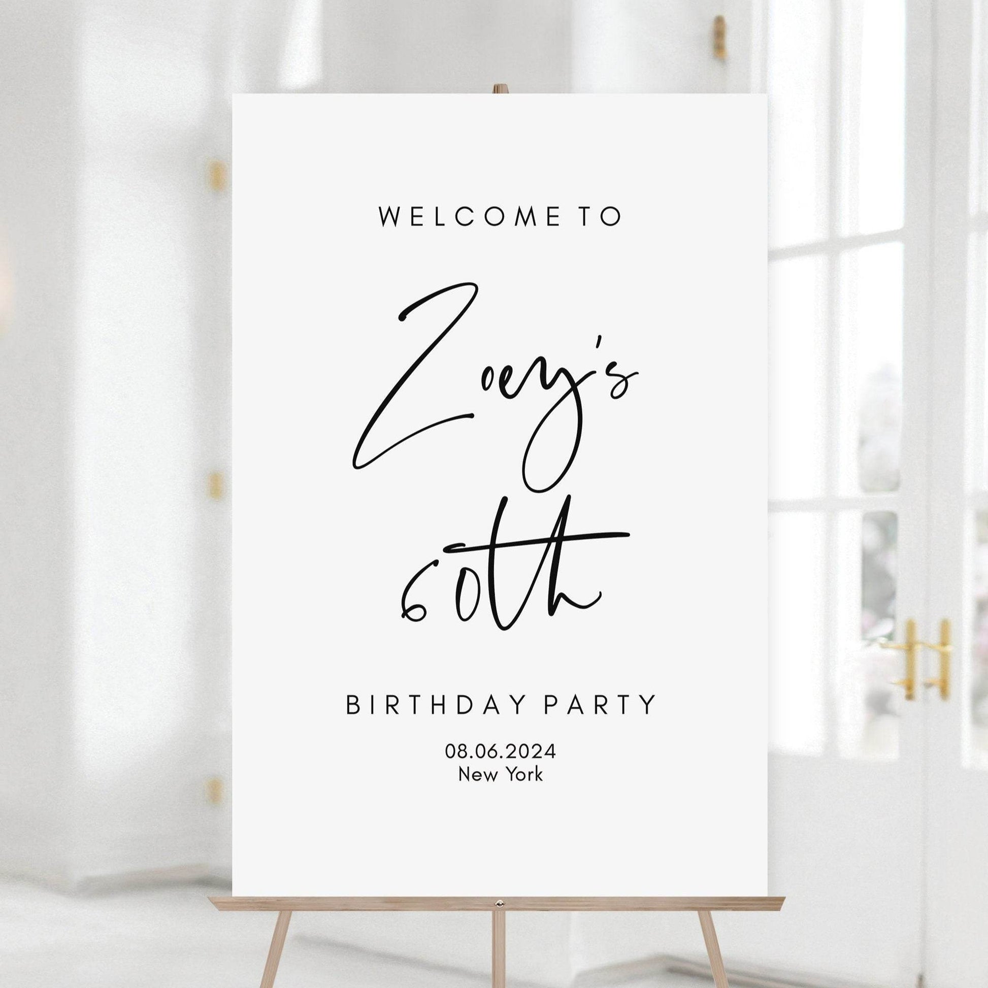 Editable 60th Birthday Welcome Sign – Minimalist Printable Poster – DIY Birthday Party Welcome Sign Template – Instant Download