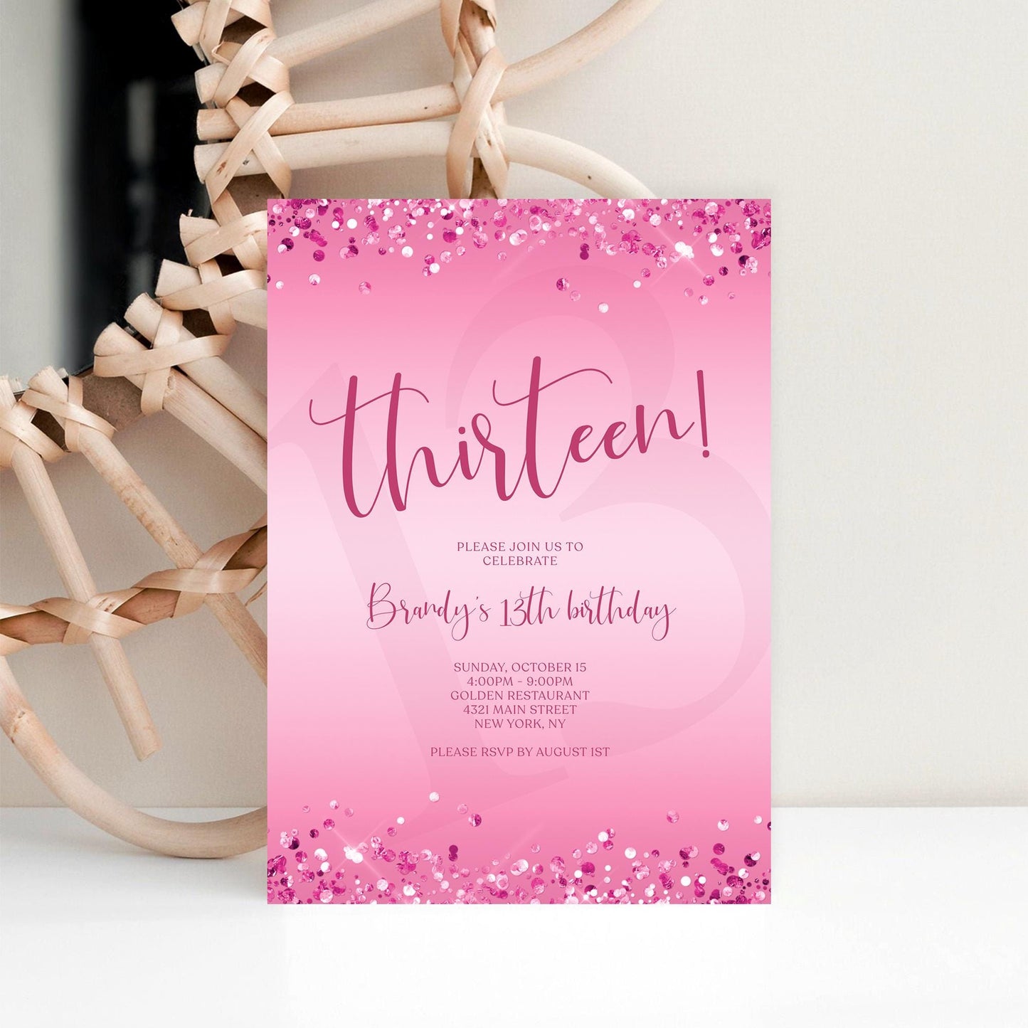 Hot Pink 13th Birthday Invitation Template | Editable Digital Download