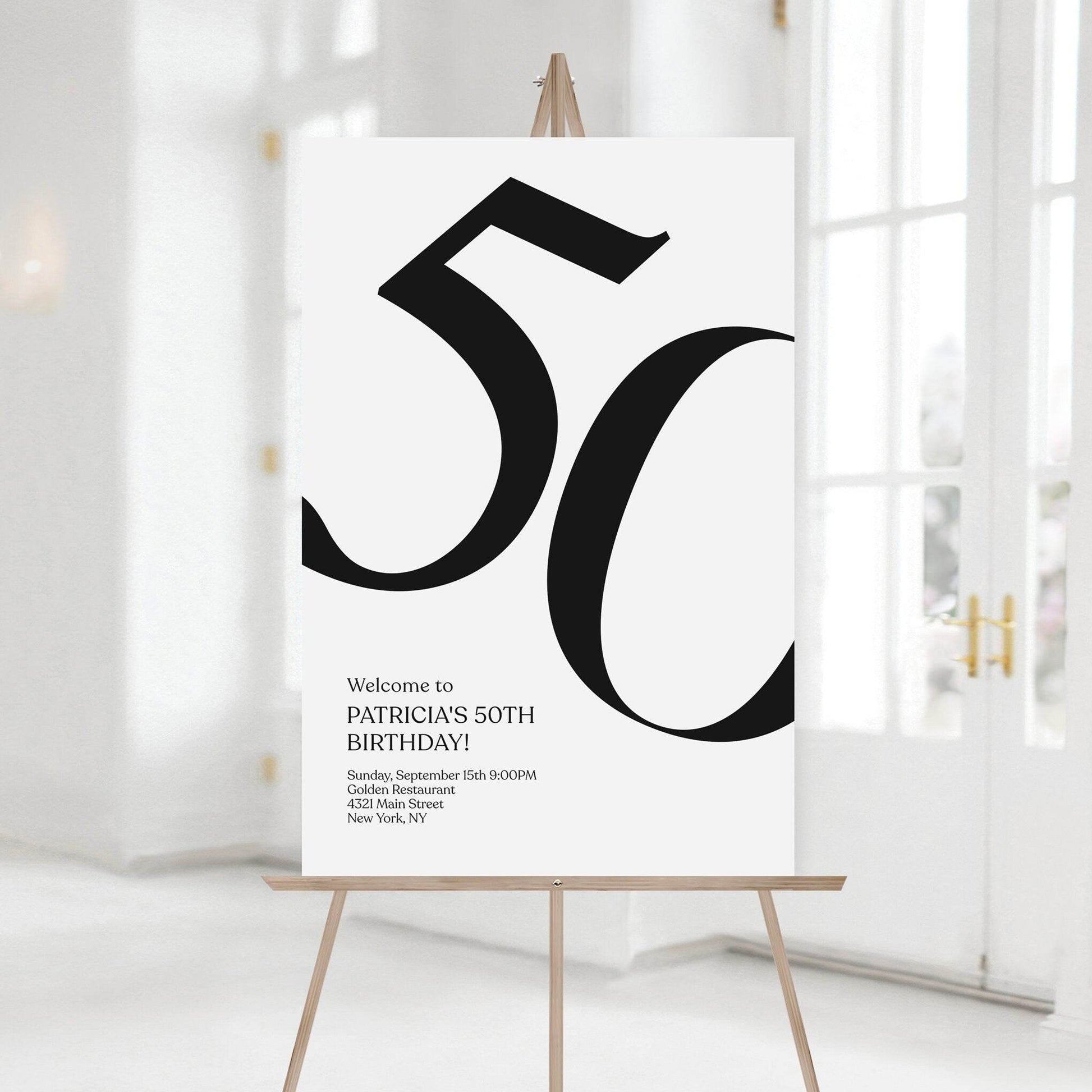 Simple 50th Birthday Welcome Sign – Printable Modern Editable Welcome Poster – DIY Minimalist 50th Birthday Party Decoration – Instant Download Template