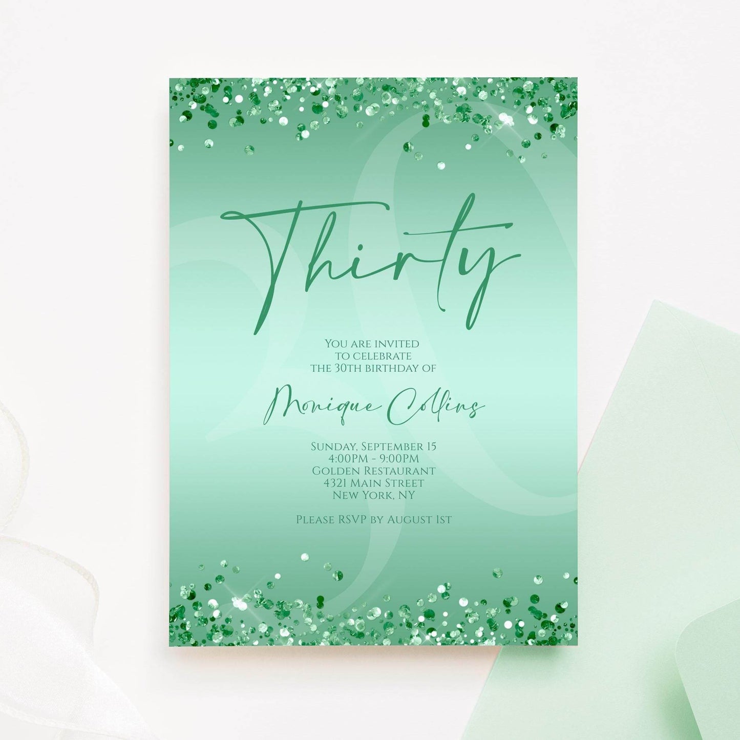 Printable Mint Green 30th Birthday Invitation Template – Editable Digital Mint Birthday Card | Women’s Birthday Party Invite | Email Text Message | Instant Download