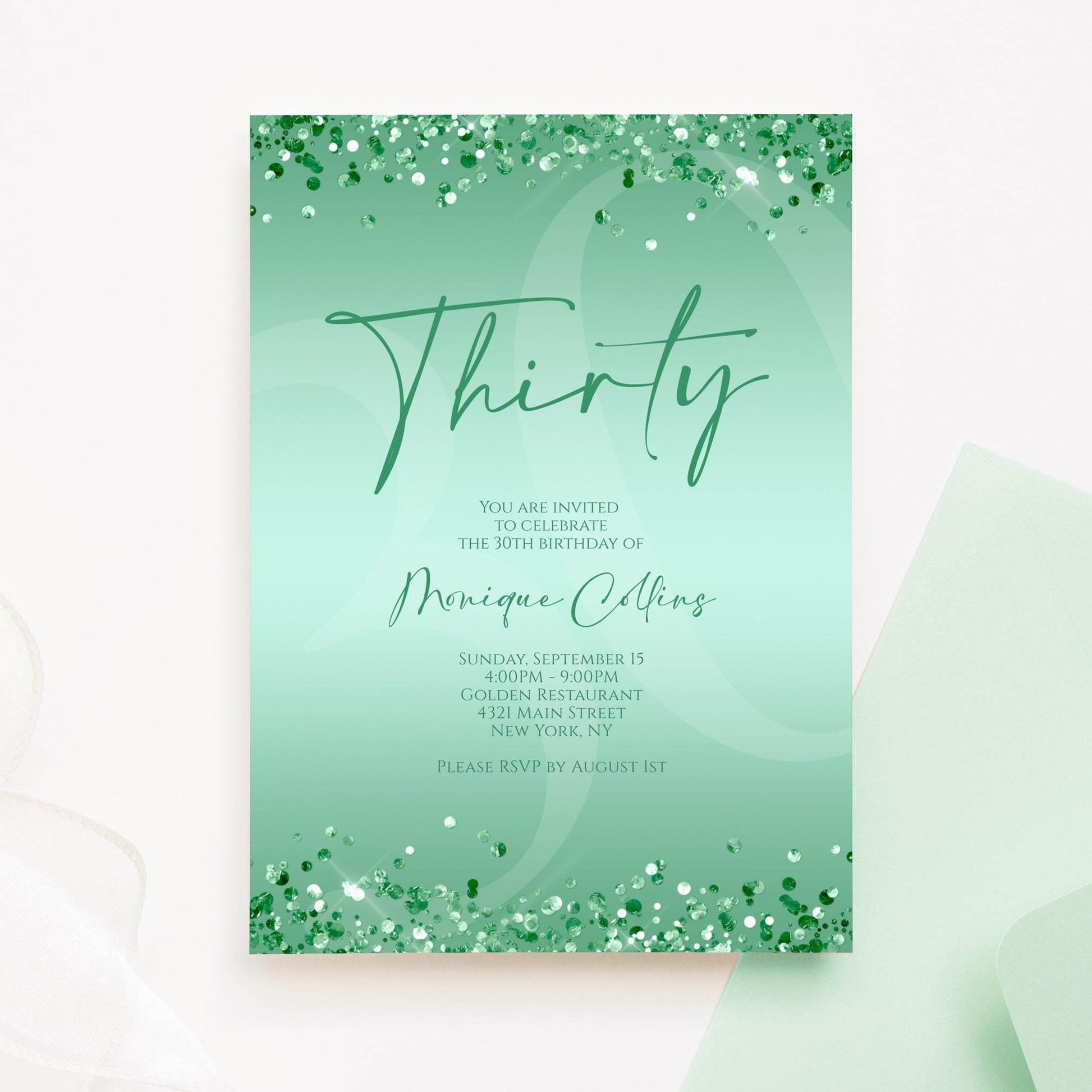 Printable Mint Green 30th Birthday Invitation Template – Editable Digital Mint Birthday Card | Women’s Birthday Party Invite | Email Text Message | Instant Download