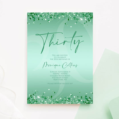 Printable Mint Green 30th Birthday Invitation Template – Editable Digital Mint Birthday Card | Women’s Birthday Party Invite | Email Text Message | Instant Download