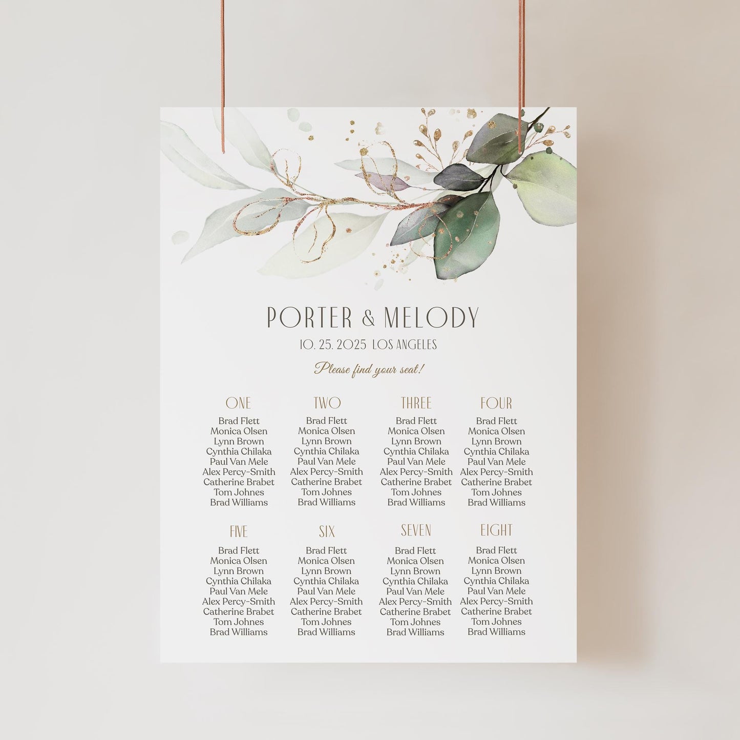 Greenery Wedding Seating Chart Sign Template, Printable Eucalyptus Wedding Seating Plan, Wedding Table Seating Chart Board, Instant Download