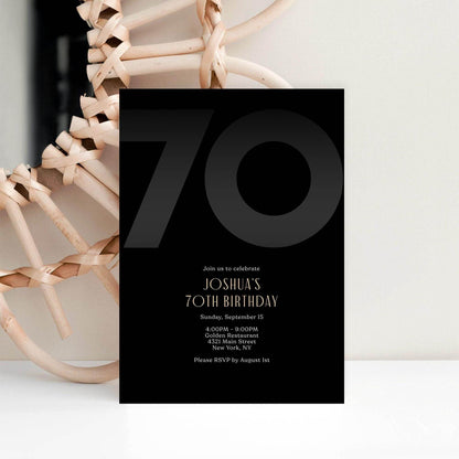 Black 70th Birthday Invitation Template, Modern Men's Party Invite, Editable Printable Seventy Invite for Him, Digital Instant Download