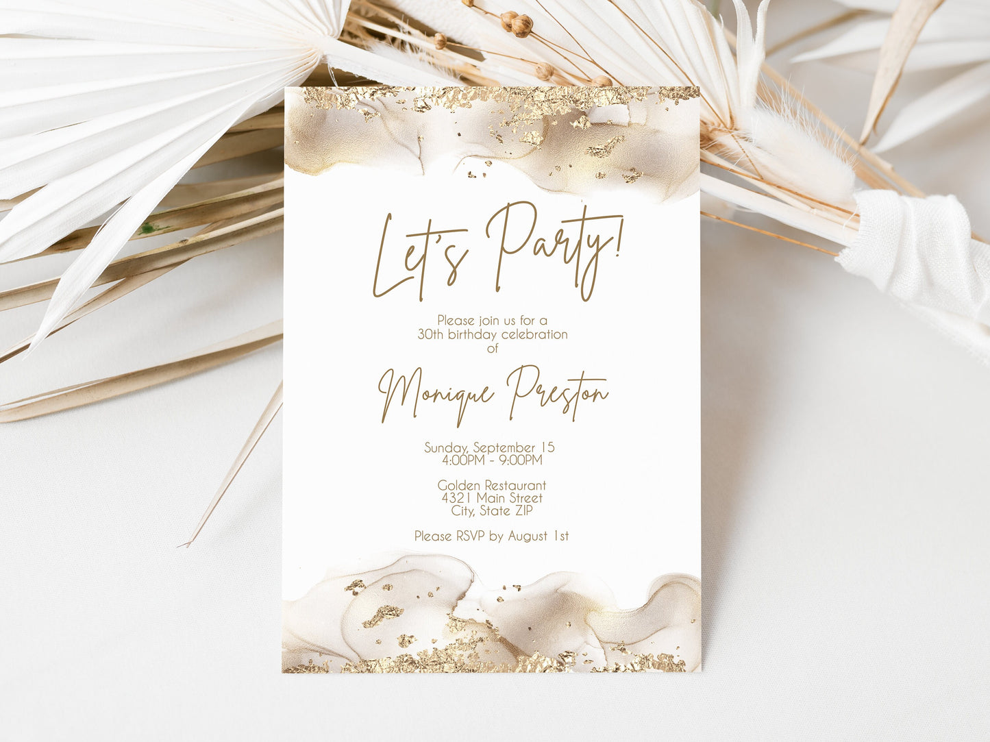 Gold Birthday Invitation Template - Editable Let's Celebrate Card | Instant Download