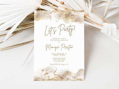 Gold Birthday Invitation Template - Editable Let's Celebrate Card | Instant Download