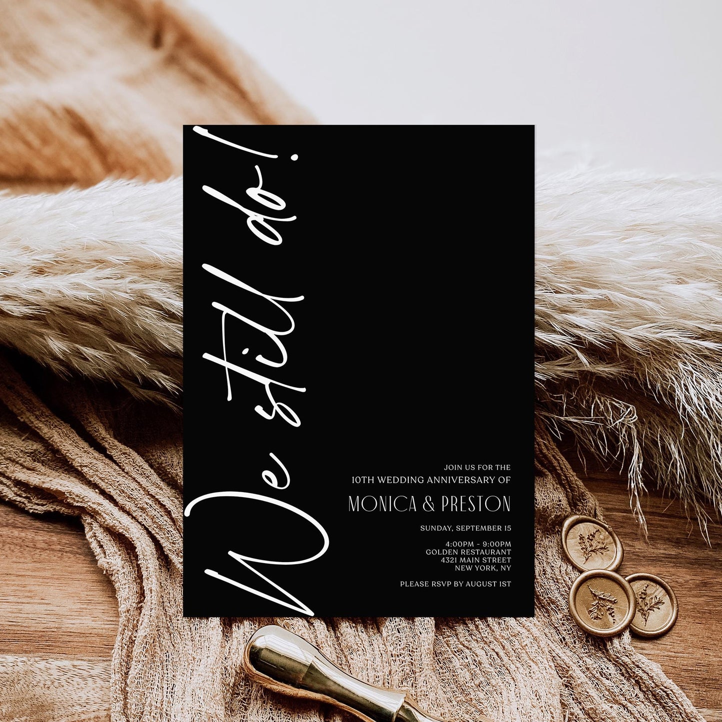 We Still Do Anniversary Invitation Template, Editable Minimalist Black Wedding Invite, Printable Celebration Dinner Card, Email & Text Evite, Instant Download