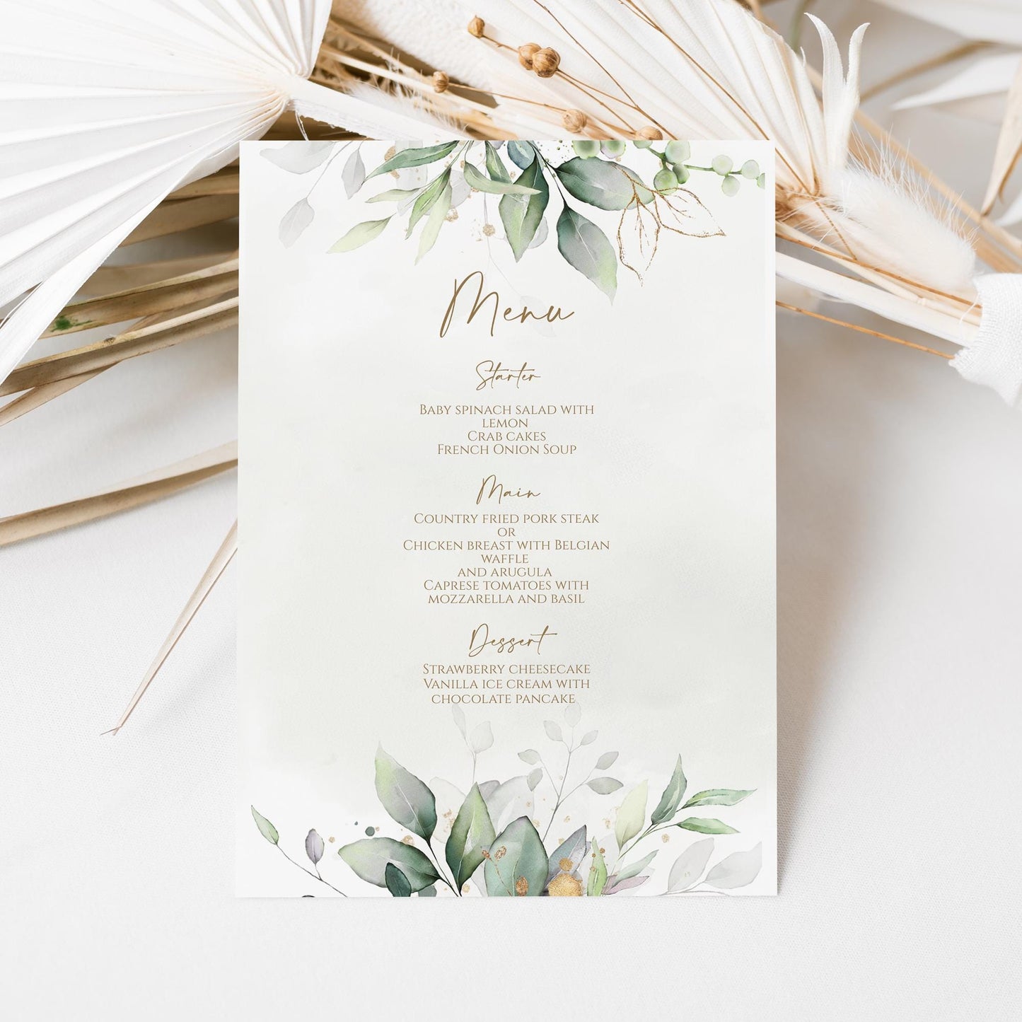 Greenery Watercolor Menu Card Template, Printable Wedding Menu, Birthday Menu Template, Bridal Shower Menu, Editable Dinner Menu, Digital