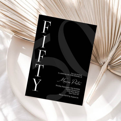 Minimalist Simple Black 50th Birthday Invitation Template – Editable Any Age Men’s Party Invite | Email Text Message | Printable Instant Download