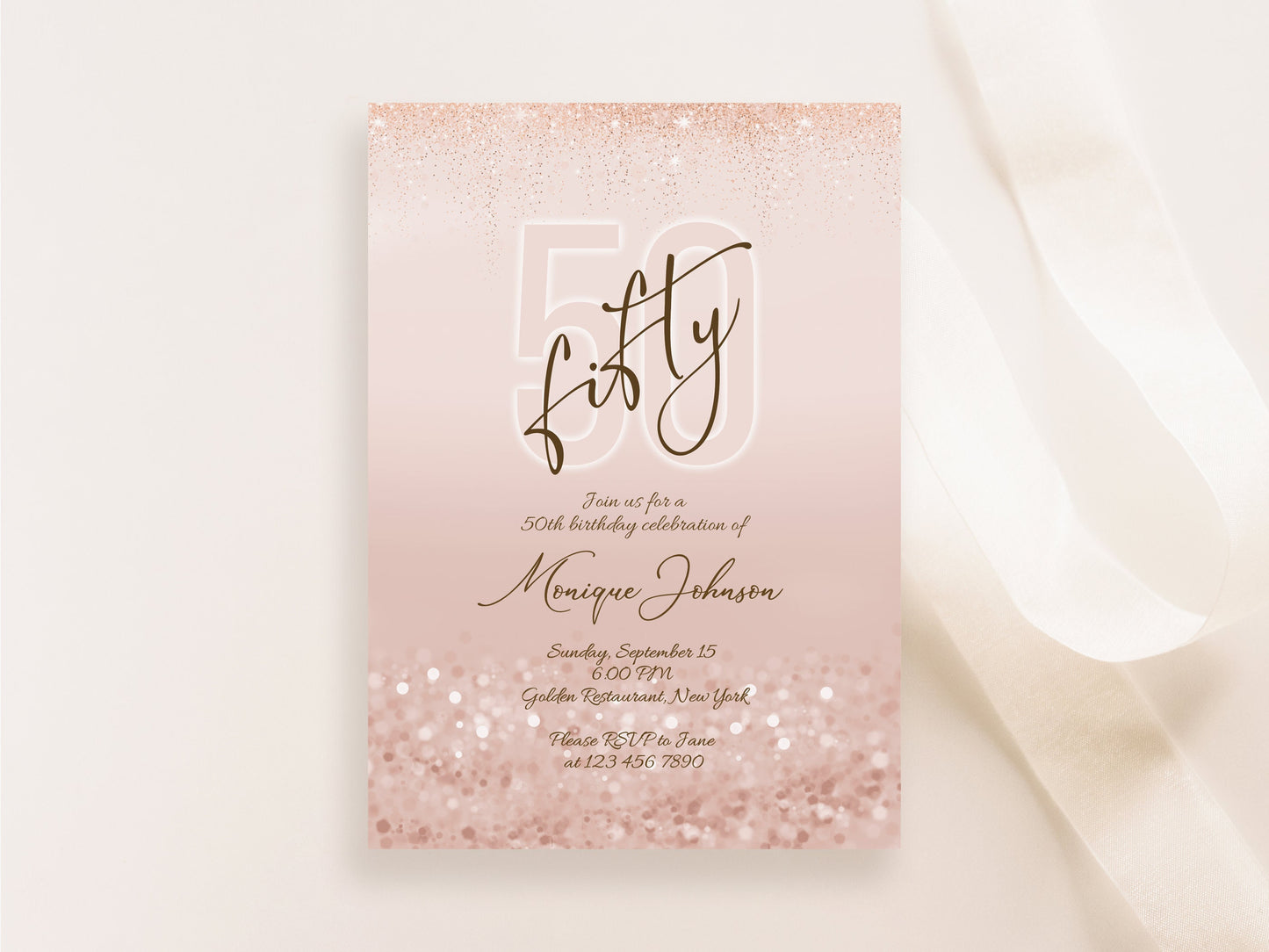 Printable 50th Birthday Invitation Template – Editable "Fifty & Fabulous" Party Invite, Ladies Surprise Dinner Evite | Birthday Card | Instant Download