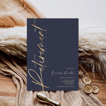 Navy Gold Retirement Party Invitation Template, Editable Digital Invite, Printable Retirement Card, Email & Text Message Evite, Instant Download
