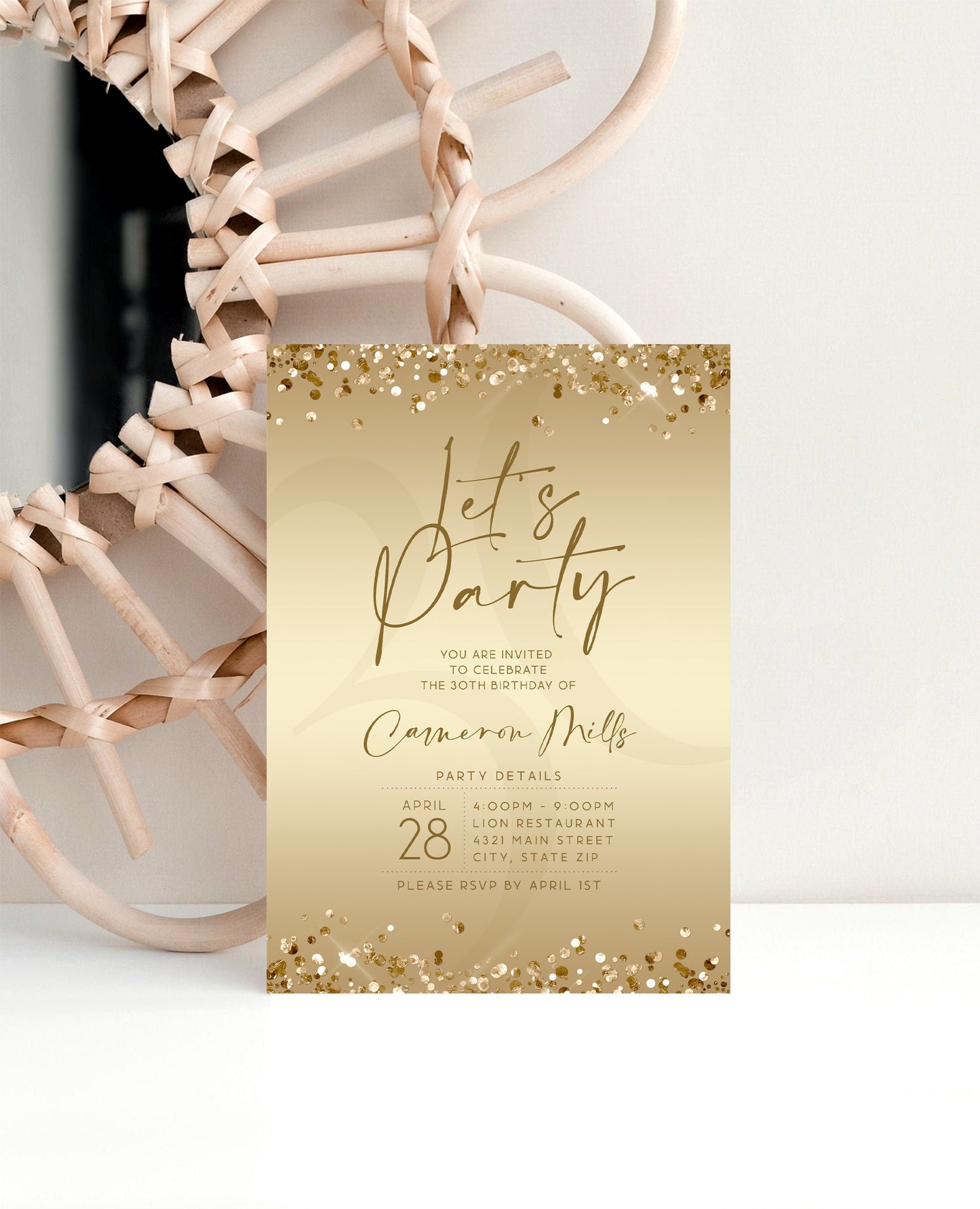 Gold Let's Party Birthday Invitation Template | Editable | Instant Download