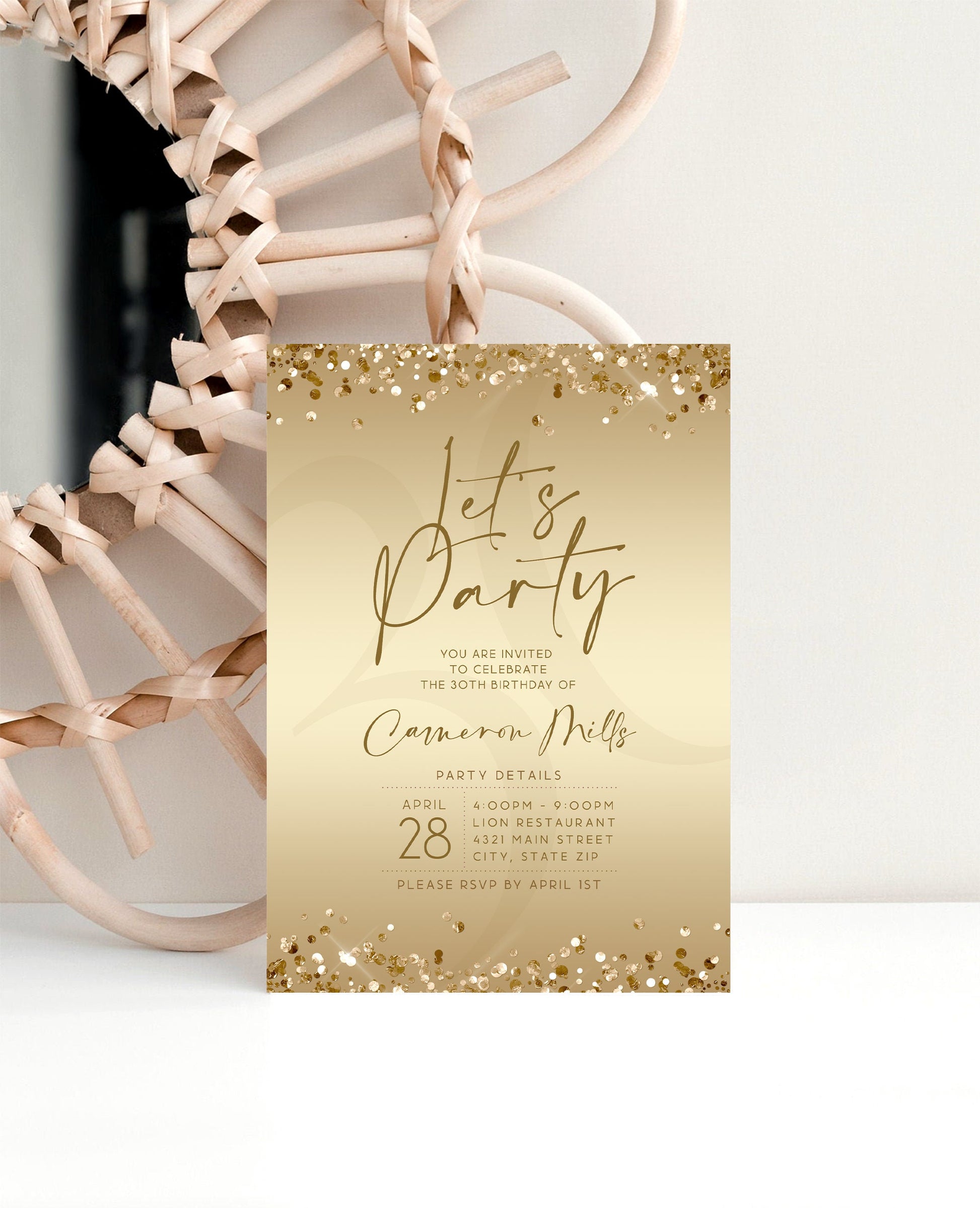 Gold Let's Party Birthday Invitation Template | Editable | Instant Download