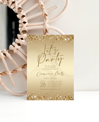 Gold Let's Party Birthday Invitation Template | Editable | Instant Download