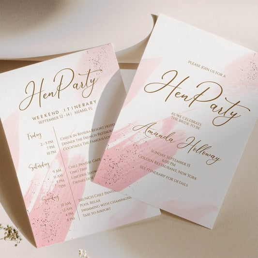Watercolor Hen Party Itinerary Invitation, Editable Bachelorette Weekend Schedule, Printable Invite, Text Message Evite, Instant Download
