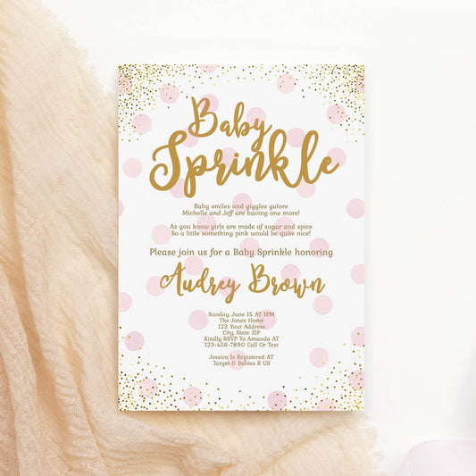 Girl Baby Sprinkle Invitation Template – Blush Pink & Gold Baby Shower Invite Bundle | Editable Printable Baby Sprinkle for Girl | Instant Download