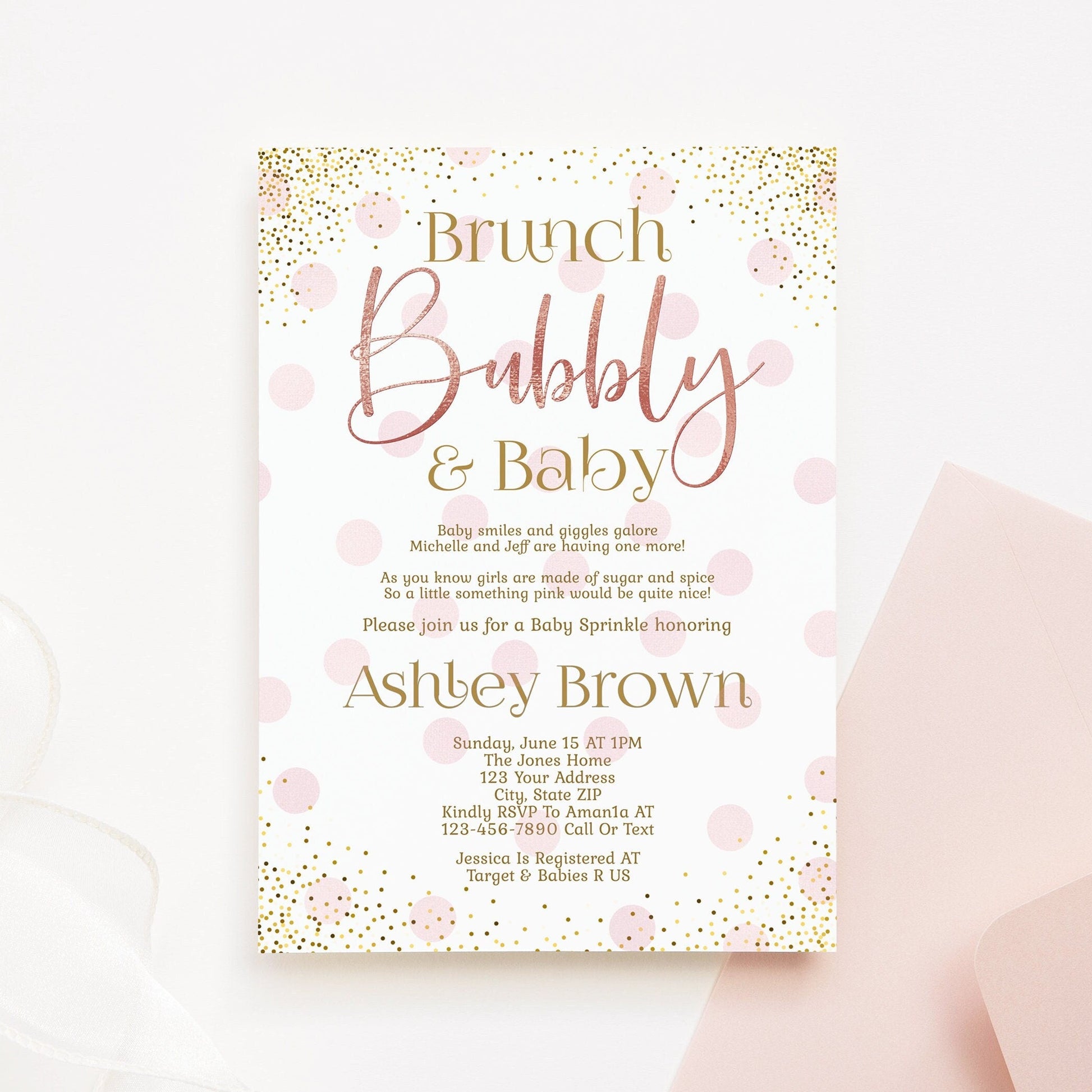 Baby Brunch & Bubbly Girl Invitation, Printable Baby Brunch Invitation, Baby Girl Shower Brunch Invitation, Pink Baby Brunch Invite, Digital