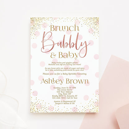 Baby Brunch & Bubbly Girl Invitation, Printable Baby Brunch Invitation, Baby Girl Shower Brunch Invitation, Pink Baby Brunch Invite, Digital