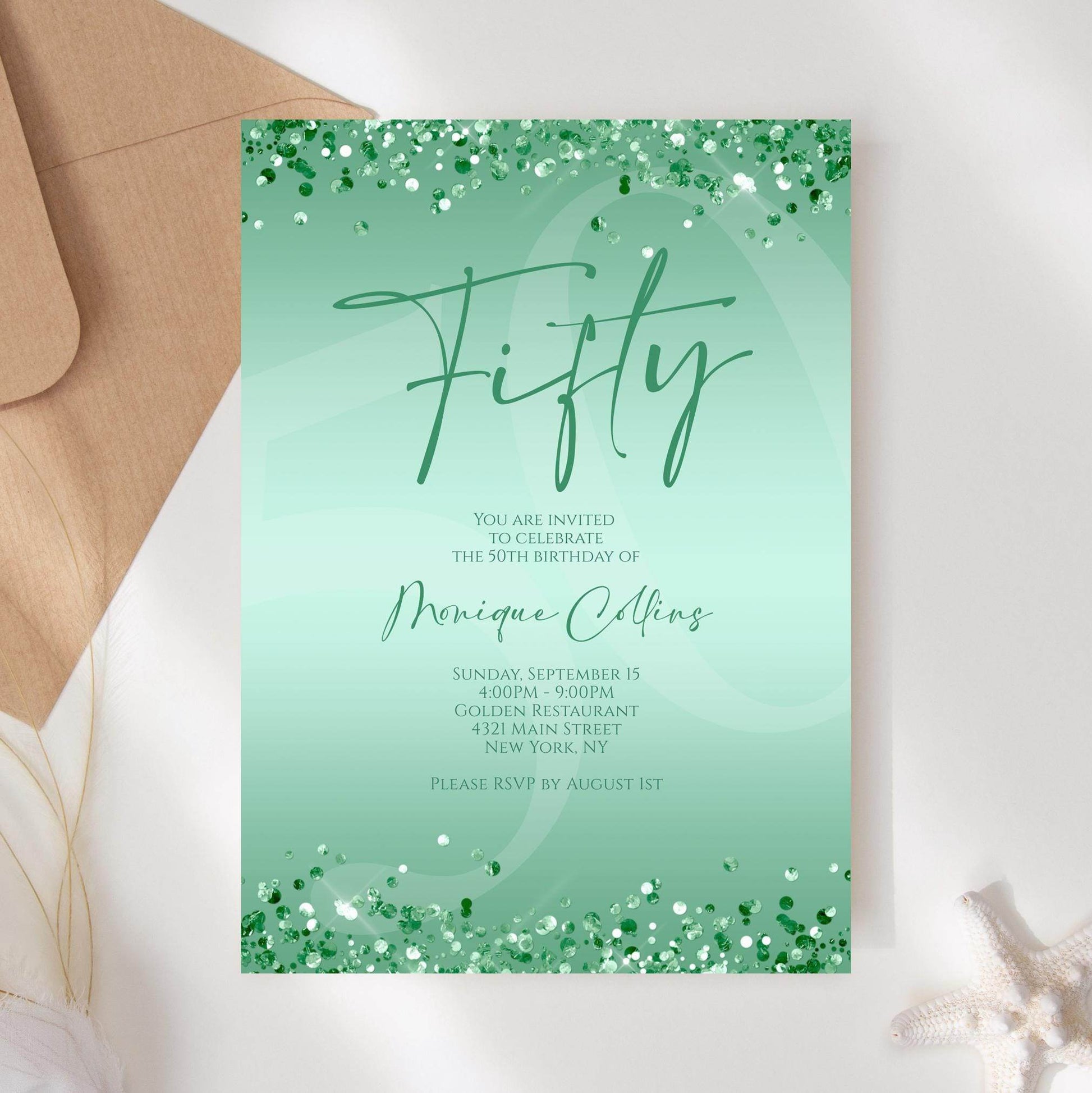 Printable Mint Green 50th Birthday Invitation Template – Editable Digital Mint Birthday Card | Women’s 50th Party Invite | Instant Download