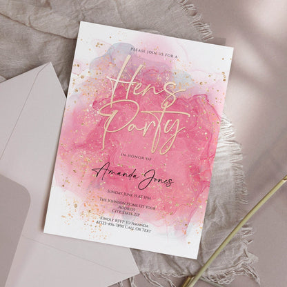 Printable Hens Party Invitation Template | Editable Watercolor Bachelorette Invite | Custom Hens Night Email or Text Message Download