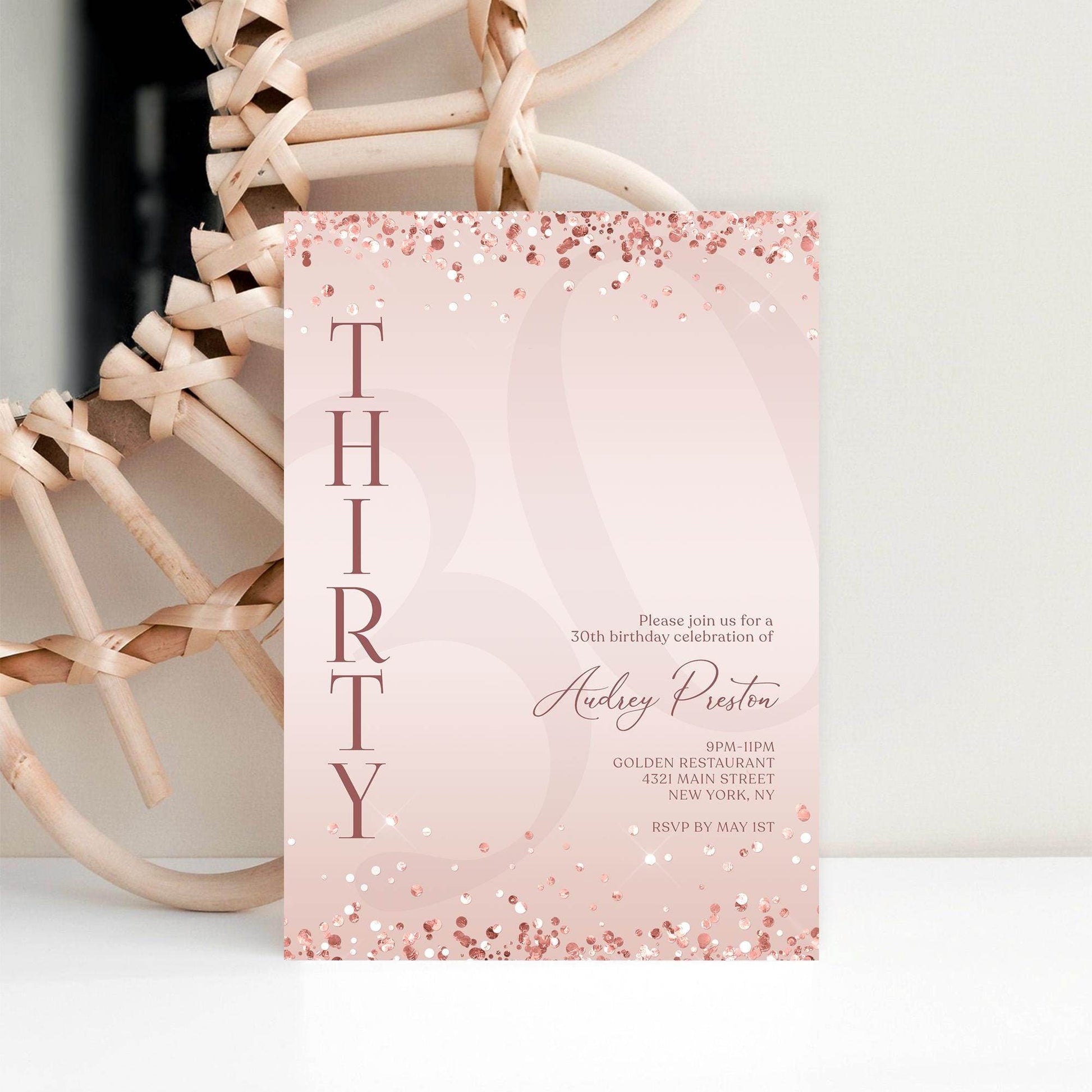 Luxury Rose Gold 30th Birthday Invitation – Editable Pink Surprise Party Invite – Digital Text or Email Template – Instant Download