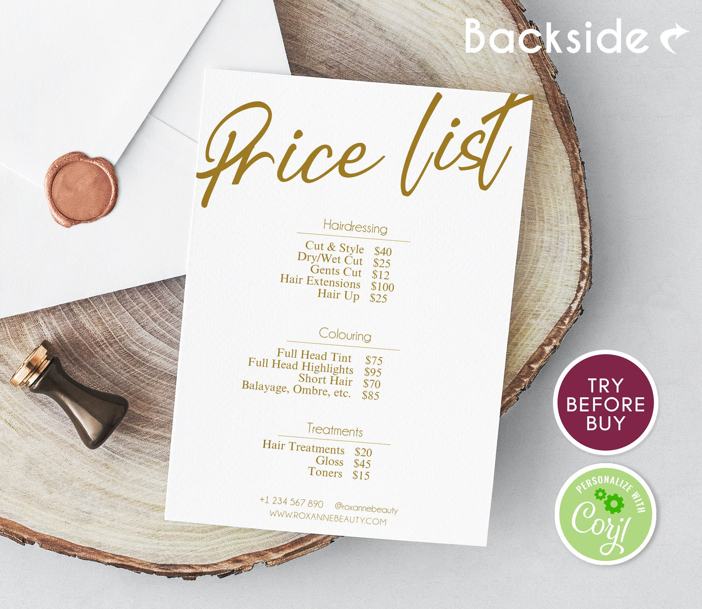 Gold Price List Editable, Business Price List Template, Editable Price Guide, Pricing Sheet Hair Beauty Salon, Price Chart Instant Download
