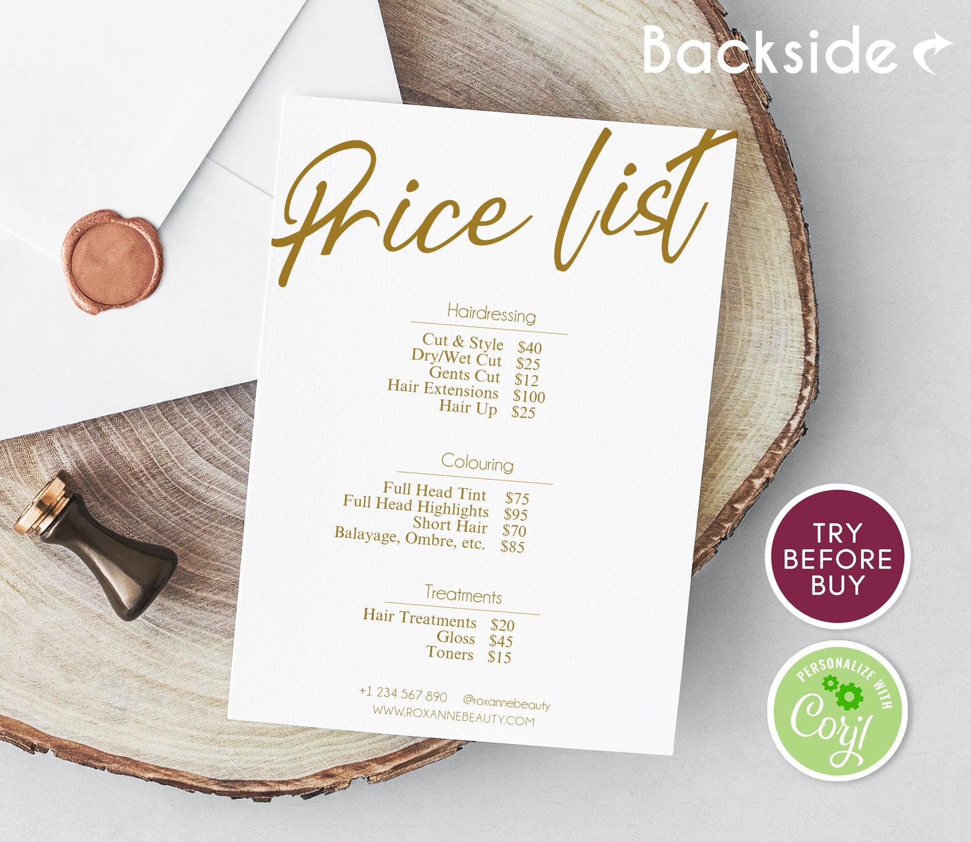 Gold Price List Editable, Business Price List Template, Editable Price Guide, Pricing Sheet Hair Beauty Salon, Price Chart Instant Download